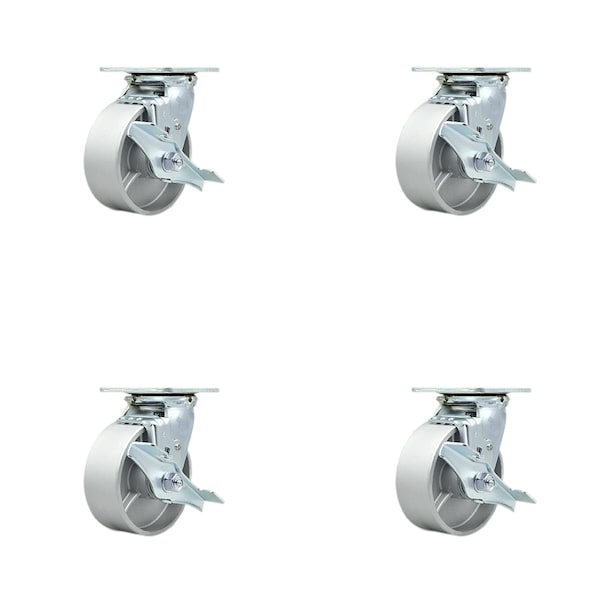 Service Caster 5 Inch Semi Steel Swivel Caster Set with Roller Bearings and Brakes SCC SCC-30CS520-SSR-TLB-4 - main